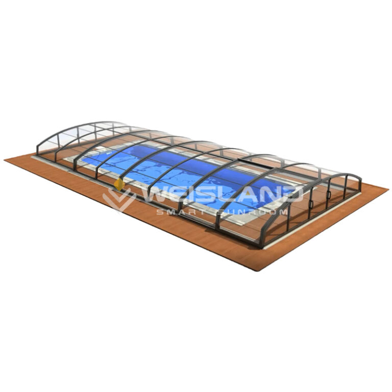 Retractable pool enclosure cost guide: low-line 16x32 retractable pool roof over a residential pool